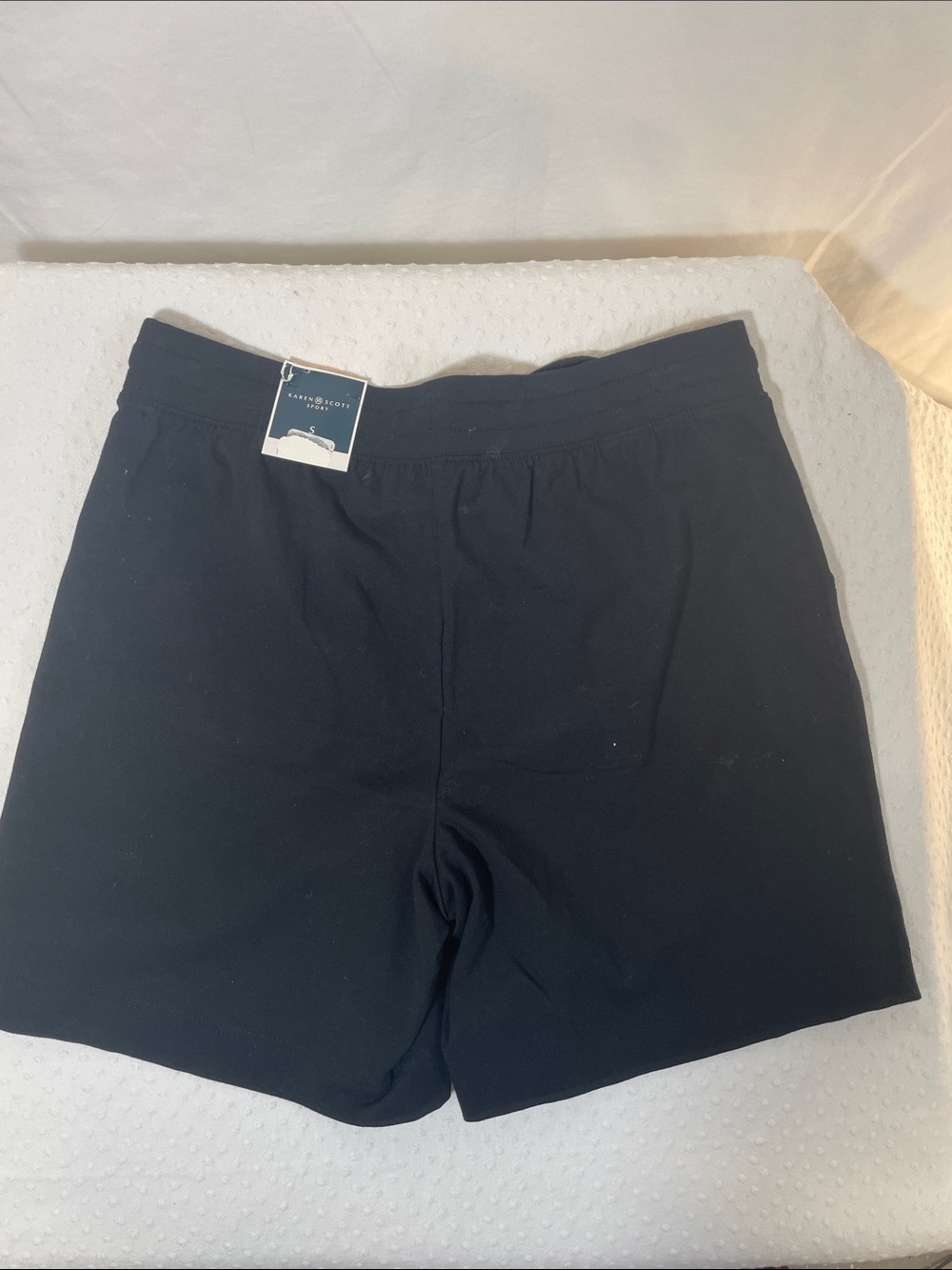 Karen Scott Black Athletic Drawstring Shorts soft jersey above knee small NWT